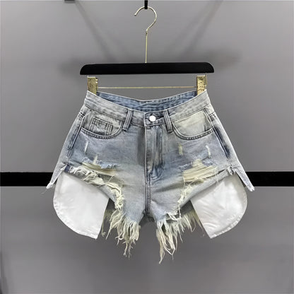 Shorts jeans retrô evasê de cintura alta