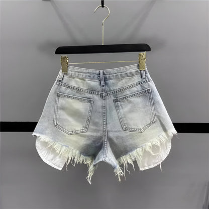 Shorts jeans retrô evasê de cintura alta