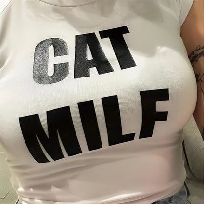 Camiseta Corta Gótica E-Girl con Estampado de Letras Kawaii