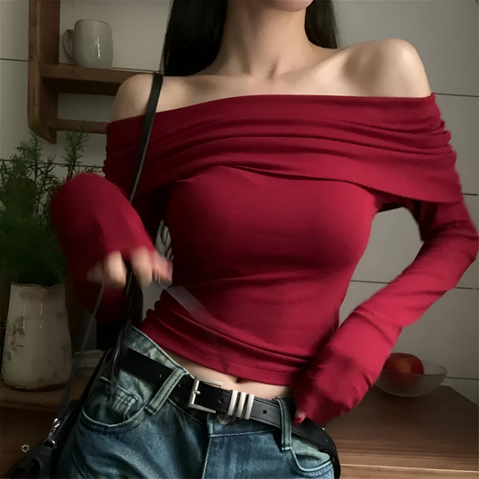 Red Spice Off Shoulder Crop Top - Top Corto Sensual // Autumn Collection