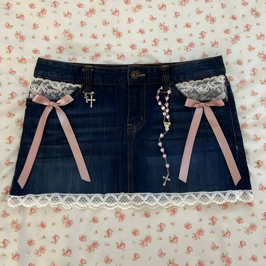 Saia Harajuku Denim Renda: Estilo Retrô e Sensual