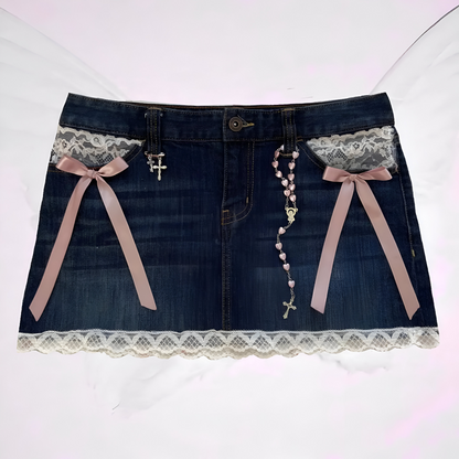 Falda Denim Lace Harajuku: Estilo Retro y Sensual