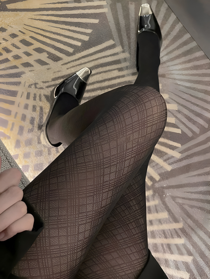 Meia-calça Houndstooth Dourada