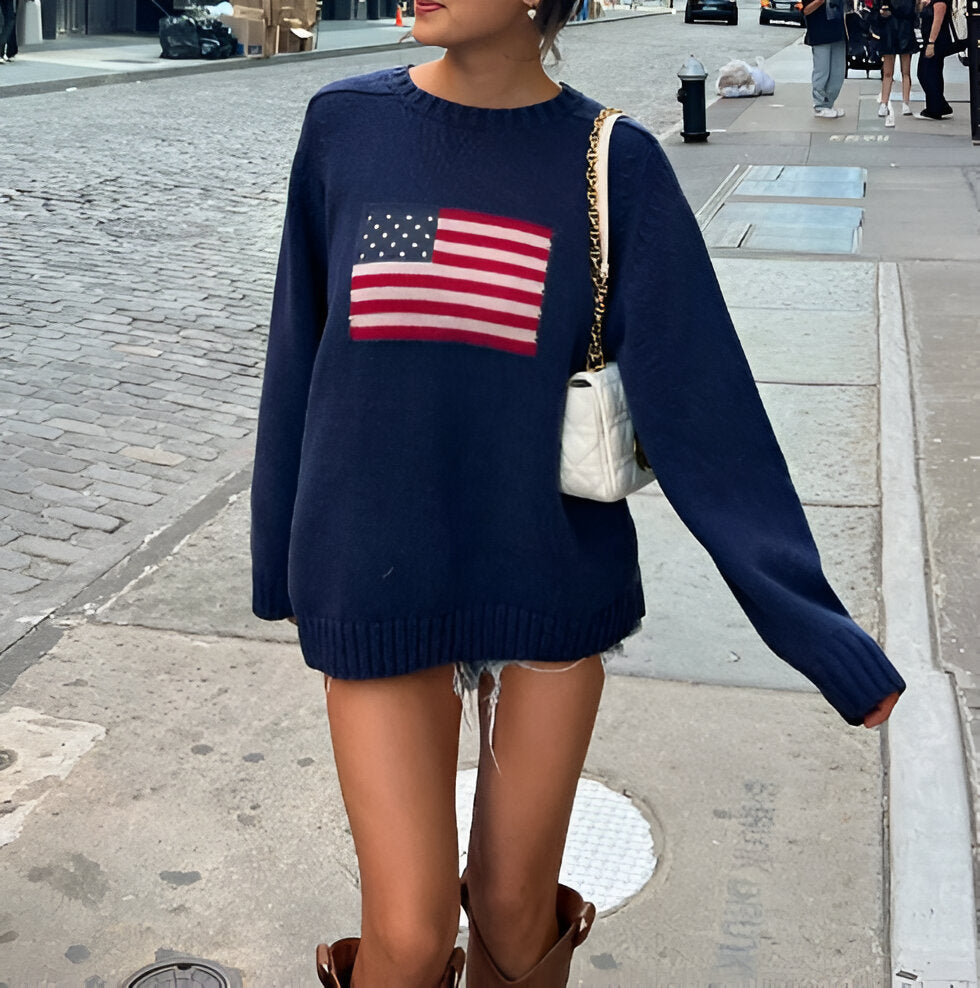 Pull drapeau vintage pour femme