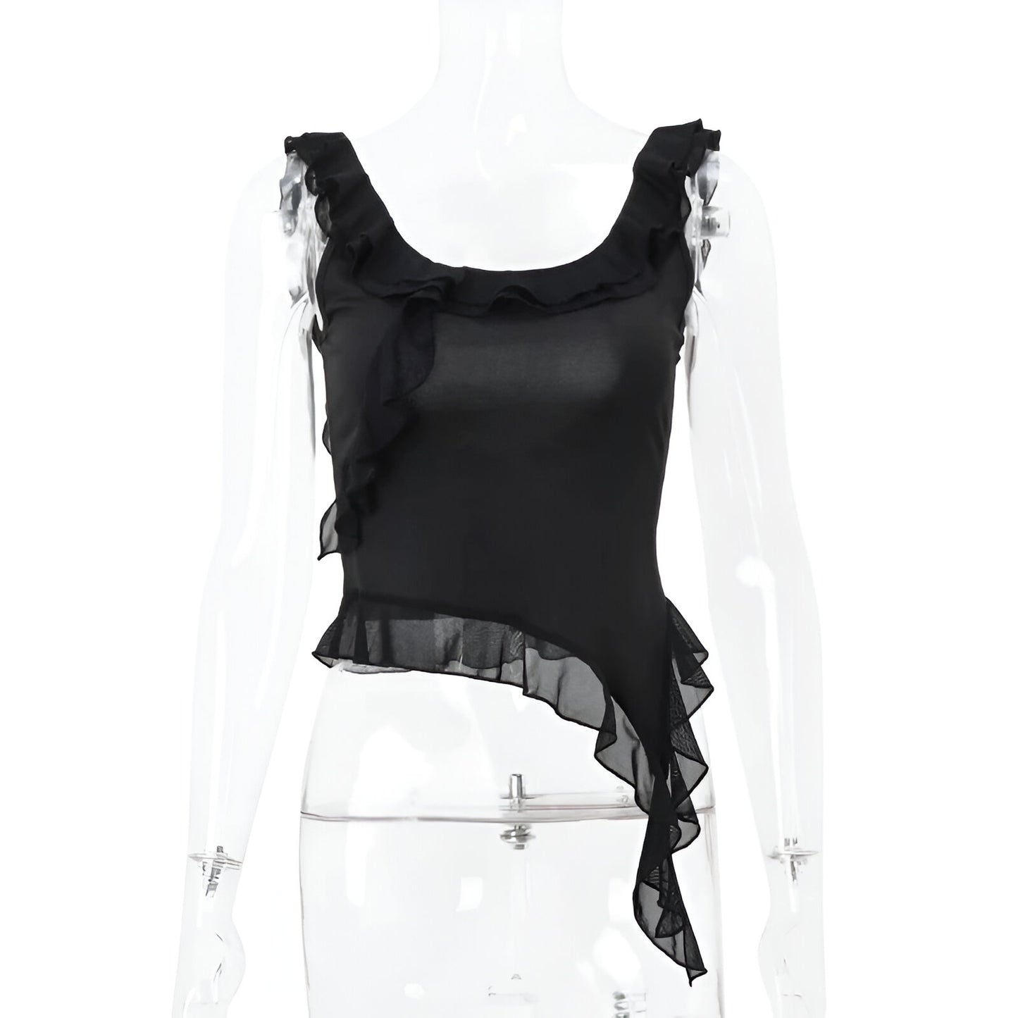 Seda Encanto: Top Crop Irregular Backless con Volantes Sensuales