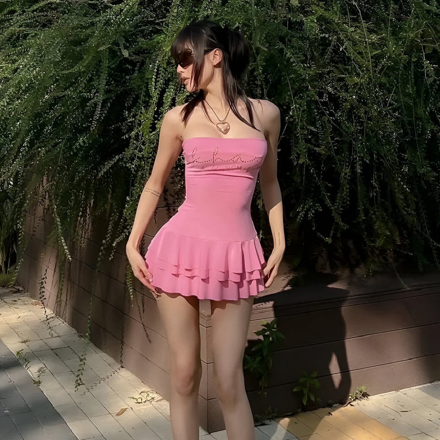 Vestido Rosa Mini Volantes Coquette