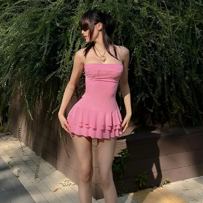 Robe coquette rose à mini volants