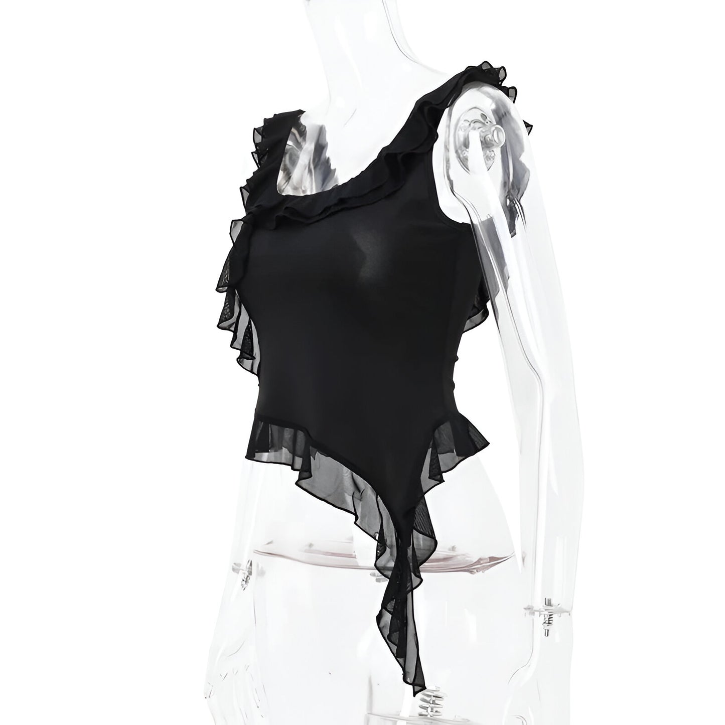 Seda Encanto: Top Crop Irregular Backless con Volantes Sensuales