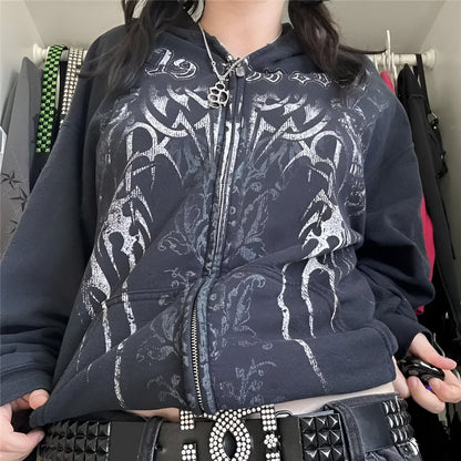 Moletom feminino Millennium Wings: estilo Cyberpunk e Emo com bolsos