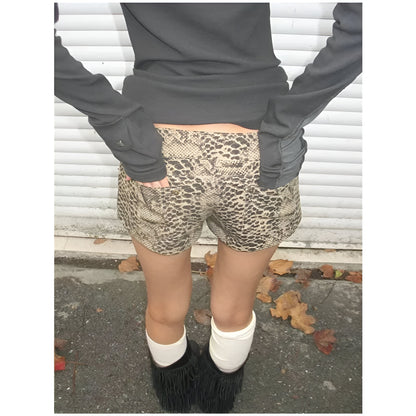 Shorts jeans leopardo de verão de cintura alta