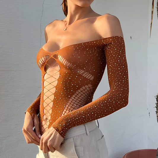 Top Transparente com Diamantes Y2K