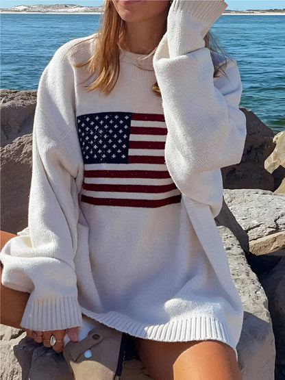 Pull drapeau vintage pour femme