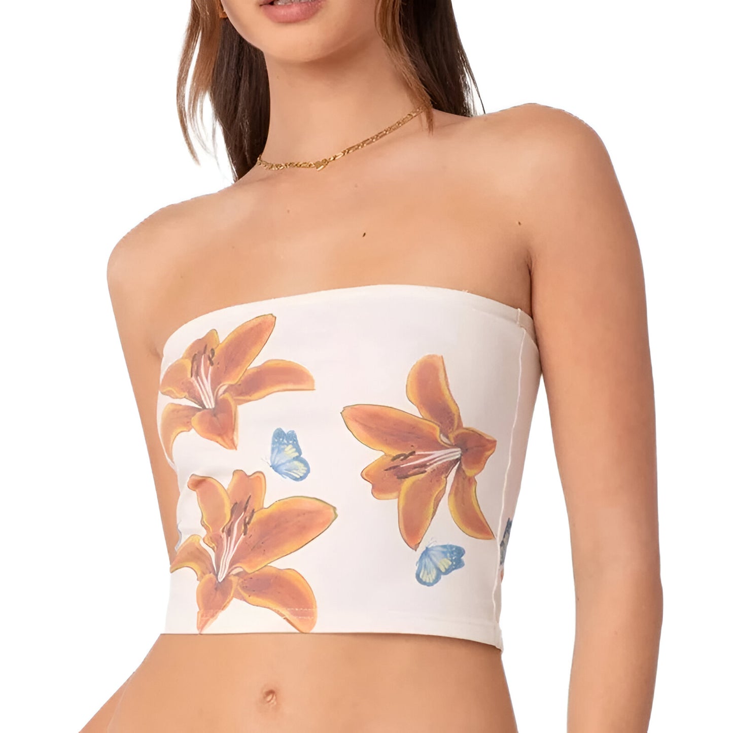 Top tubo floral retrô com laço