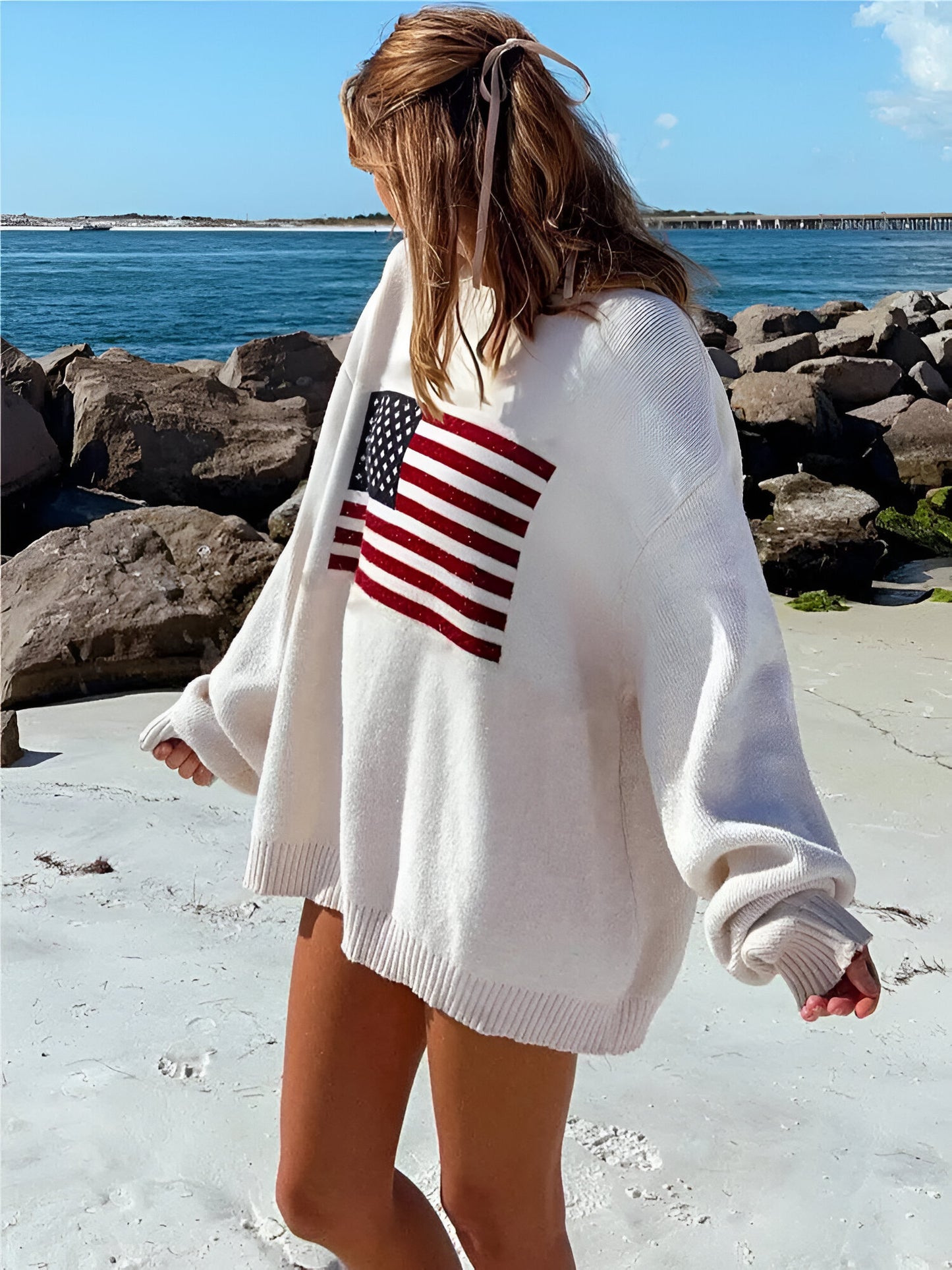 Pull drapeau vintage pour femme