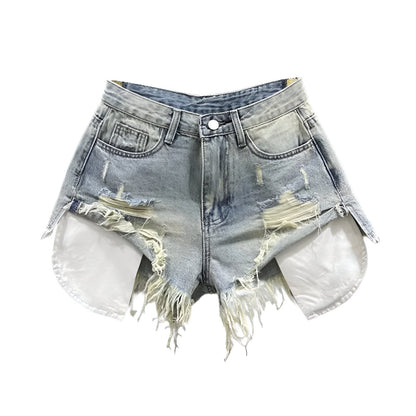 Shorts jeans retrô evasê de cintura alta